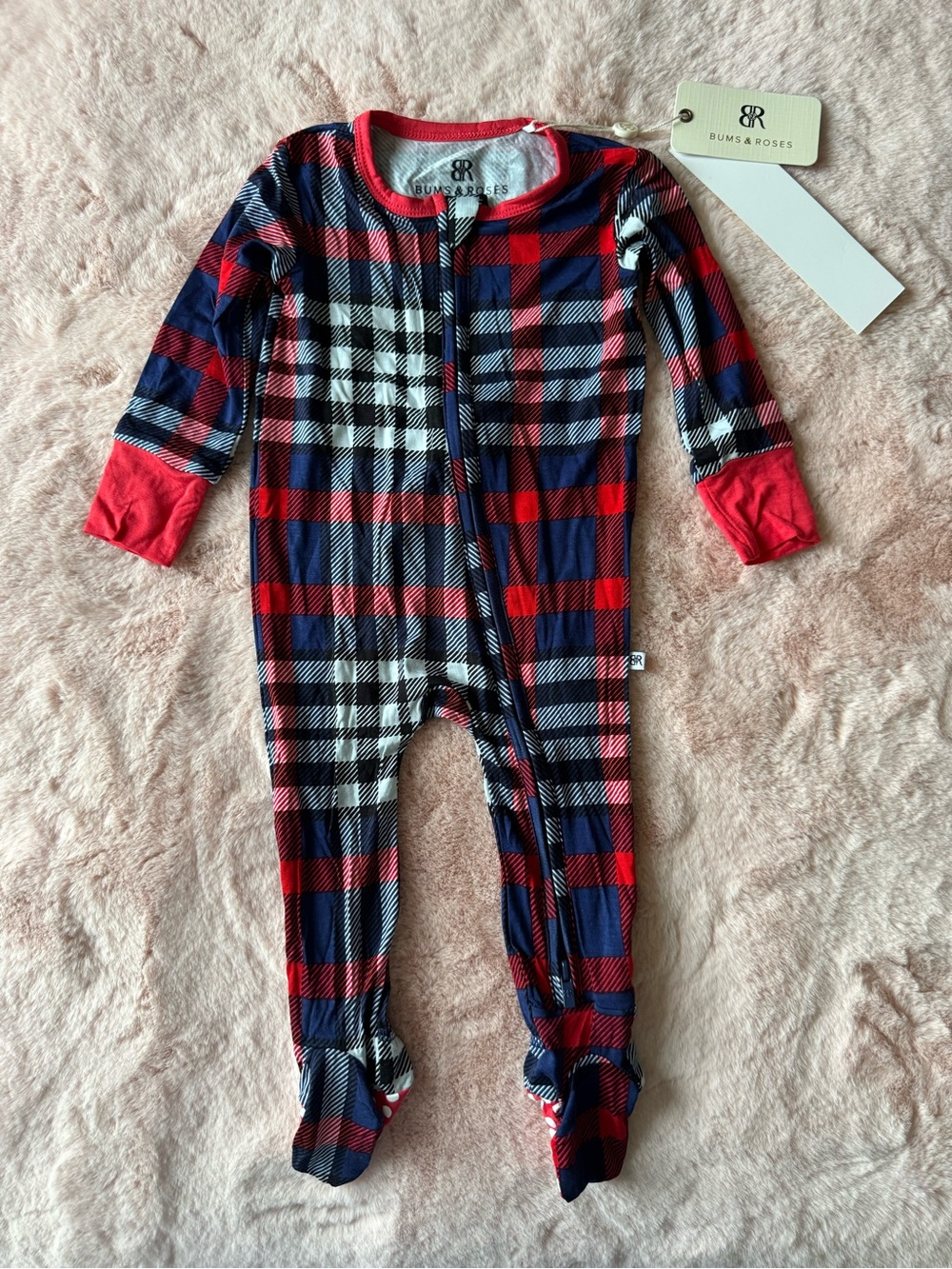 NWT Bums & Roses Checkmate Plaid Bamboo Footie Pajama Size 6-9 months
